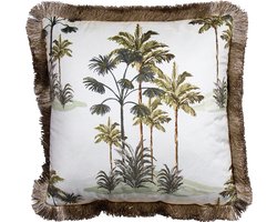 kussen fluweel gouden franjes palmboom wit 45x45cm