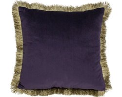 kussen fluweel gouden franjes plum 45x45cm