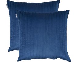 Kussen Fluweel Indigo Blauw met streep patroon Set van 2 sierkussens