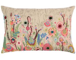 Kussen geborduurd met wilde bloemen kleurrijke mix 40x60cm