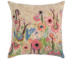 Kussen geborduurd met wilde bloemen kleurrijke mix 45x45cm