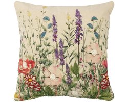 kussen geborduurd wilde bloemen paarse ridderspoor 45x45cm