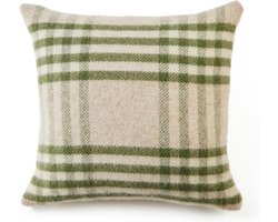 Kussen Grote Ruit Groen (Hex Check Olive) - Nieuw Wol - 50x50 - Tweedmill UK