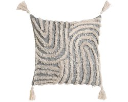 Kussen Home ESPRIT Wit Grijs Kwastjes Boho 45 x 15 x 45 cm