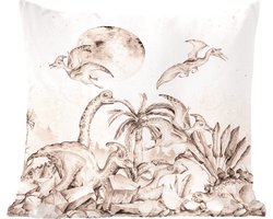 Kussen kinderkamers - Woondecoratie - Dino - Kinderen - Jungle - Planten - 45x45 cm - Kussen voor kind - Kinderkamer decoratie