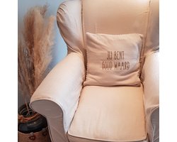 Kussen Kussenhoes met tekst bedrukt cadeau kerstmis sinterklaas  | jij bent goud waard opdruk goud | opa oma mama papa zus broer oom tante  bedanken collega vriendin verjaardag man vrouw dames heren zacht moeder schoonmoeder vader schoonvader