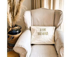 Kussen Kussenhoes met tekst bedrukt cadeau kerstmis sinterklaas | jij bent goud waard wit met opdruk goud | opa oma mama papa zus broer oom tante bedanken collega vriendin verjaardag man vrouw dames heren zacht moeder schoonmoeder vader schoonvader