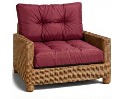 Kussen Lounge Tuinmeubelen - Set: zitkussen 50x50 cm en rugkussen 40x50 cm Rug Rattan Ideaal voor balkon terras loungeset buiten comfort vulling dik duurzaam Bordeaux