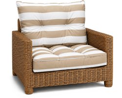 Kussen Lounge Tuinmeubelen - Set: zitkussen 60x60 cm en rugkussen 40x60 cm Rug Rattan Ideaal voor balkon terras loungeset buiten comfort vulling dik duurzaam Wit-beige strepen