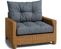 Kussen Lounge Tuinmeubelen - Set: zitkussen 70x70 cm en rugkussen 40x70 cm Rug Rattan Ideaal voor balkon terras loungeset buiten comfort vulling dik duurzaam Jeanskleur Eco-linnen