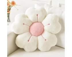 Kussen met bloemmotief, sierkussen in bloemvorm, geschikt voor bedden en banken, schattig madeliefjeskussen, decoratie voor studentenkamers, vloerkussen (wit, 35 cm)