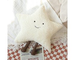 Kussen met maan, sterren en zon | Decoratief rugkussen | Zacht pluche sierkussen (40 cm, sterrenmotief)