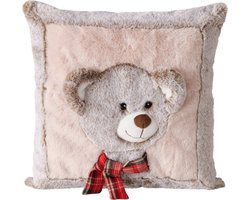 Kussen met pluchen motief LEON, 35 x 35 cm