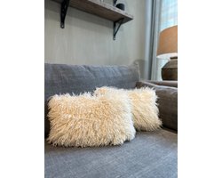 Kussen met witte faux-schapenvacht - Azila Off White CLAUDI - 30x45 cm
