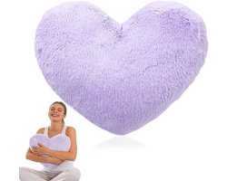 kussen, paars hartvormig kussen, knuffelkussen, 46 x 36 cm, pluche kisen, zachte decoratie, hartkussen van pluche, liefde, sierkussen, decoratief kussen voor woonkamer, bank