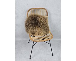 Kussen – Schapenvacht – IJslands – Exclusieve collectie – Woondecoratie – Bruin, Camel – 100% echt natuurlijke wollen vacht – Ø35 cm