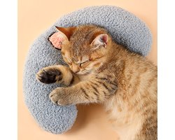 Kussen voor huisdieren - Zacht pluche huisdierkussen - Leuke huisdierenmat met patroon - Comfortabele neksteun - Geschikt voor katten en honden - Blauw