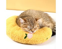 Kussen voor huisdieren - Zacht pluche huisdierkussen - Leuke huisdierenmat met patroon - Comfortabele neksteun - Geschikt voor katten en honden - Geel