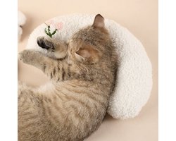 Kussen voor huisdieren - Zacht pluche huisdierkussen - Leuke huisdierenmat met patroon - Comfortabele neksteun - Geschikt voor katten en honden - Wit