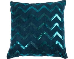 Kussen Zigzag Sequin Dark Turquoise | 45 X 45 | Sierkussen Voor Woonkamer Of Slaapkamer