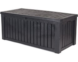 Kussendoos Rockwood 570 Liter - Waterdichte Opbergbox In Grafiet - Keter Tuinbox Voor Buiten - 155 X 72.4 X 64.4 Cm - Ideaal Voor Kussens Tuinaccessoires En Speelgoed