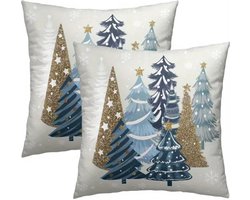 Kussenhoes 1 stuk - 45x45 cm - bomen blauw goud