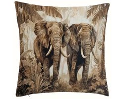 Kussenhoes 1 stuk - 45x45 cm - dubbelzijdig bedrukt - 2 grote olifanten
