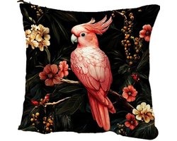 Kussenhoes 1 stuk - 45x45 cm - dubbelzijdig bedrukt - kaketoe felroze