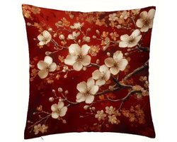 Kussenhoes 1 stuk - 45x45 cm - dubbelzijdig bedrukt - tak bloem rood