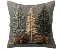 Kussenhoes 1 stuk - 45x45 cm - herfst/winter - dennenbomen en dennenappels print