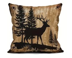Kussenhoes 1 stuk - 45x45 cm - silhouet hert in bos