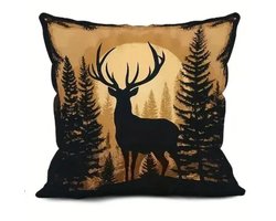 Kussenhoes 1 stuk - 45x45 cm - silhouet hert in bos