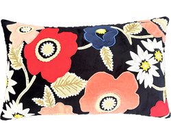 | Kussenhoes 30X50 cm | Kussensloop | Cushion Cover |Geborduurde kussenhoes | Velvet | Zwart |met rits |Wonen |Woonaccessoires | Sierkussenhoes