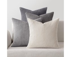 Kussenhoes - 4-delige set - Corduroy Fluweel - Voor Bank - Donkergrijs - 50x50 cm