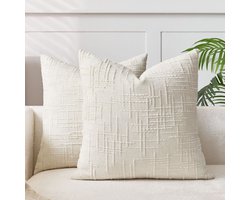 Kussenhoes 40 x 40 set van 2 zachte chenille stof bankkussenhoezen decoratieve kussenhoezen bank- en woonkamer decoratieve kussenhoezen voor decoraties,Gebroken wit