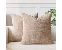 Kussenhoes 40 x 40 set van 2 zachte chenille stof bankkussenhoezen decoratieve kussenhoezen bank- en woonkamer decoratieve kussenhoezen voor decoraties,kameel