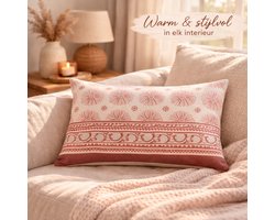 Kussenhoes 40x60 cm Roze/Bruin – 100% Katoen – Bloem Design – Sierkussen Hoes met Rits – OEKO-TEX – Beige Roze Woondecoratie