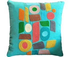 | Kussenhoes 45 X 45 cm | Kussensloop | Cushion Cover | Geborduurde kussenhoes | Katoen | Blauw | Met rits | Wonen | Woonaccessoires | Sierkussenhoes