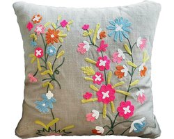 Kussenhoes 45 X 45 cm | Kussensloop | Cushion Cover | Geborduurde kussenhoes | Katoen |Grijs |met rits | Wonen | Woonaccessoires | Sierkussenhoes