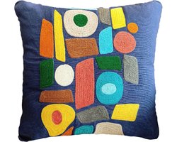 | Kussenhoes 45 X 45 cm | Kussensloop | Cushion Cover | Geborduurde kussenhoes | Katoen | Marineblauw | Met rits | Wonen | Woonaccessoires | Sierkussenhoes