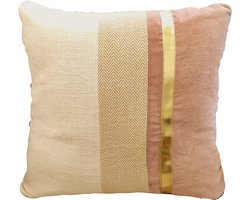 | Kussenhoes 45 X 45 cm | Kussensloop |Gestreepte Patchwork Kussenhoes | Katoen, Velvet | Roze |met rits |Wonen |Woonaccessoires | Sierkussenhoes