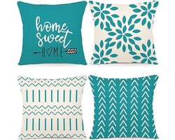 Kussenhoes, 45 x 45 cm, set van 4, decoratieve kussenhoezen voor buiten, decoratief linnen kussen voor slaapkamer, bank, stoel, bed, tuin (alleen kussensloop)