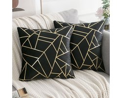 Kussenhoes 45 x 45 cm Zwart en Goud - Decoratief Bankkussen voor Woonkamer - Zacht Vierkant Kussen (2 Verpakkingen)