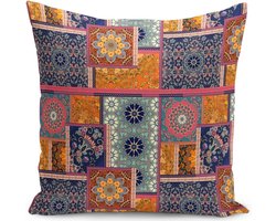 Kussenhoes 45x45 cm | Authentieke Kussenhoes Met Bloemen Patchwork Print | Kussensloop | Kussensloop Gooien | 45x45 cm | Decoratieve Kussenhoesjes | Decoratief Gooi Kussen | Met rits | Zonder Binnenkussen Kussenhoes | Voor Sierkussen