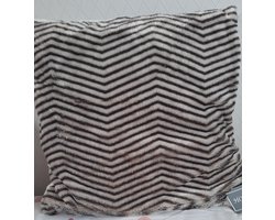 Kussenhoes  45x45 cm beige bruin met streep print - sierkussenhoes pluche - zachte stof