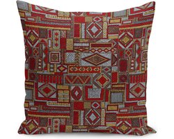 Kussenhoes 45x45 cm | Rood en Bruin Kussenhoes Met Authentiek Kelimmotief | Kussensloop | Kussensloop Gooien | 45x45 cm | Decoratieve Kussenhoesjes | Decoratief Gooi Kussen | Met rits | Zonder Binnenkussen Kussenhoes | Voor Sierkussen