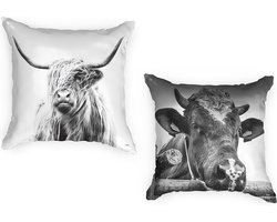 Kussenhoes 45x45 cm Set van 2 Buitenkussens Waterbestendig - Wasbaar - Schotste Hooglander Koe Zwart Wit - Zonder Kussenvulling - Sierkussens 45x45 cm - Ulticool - Tuinkussenhoes Kussenhoesjes Decoratie Loungeset Palletbank Palletkussenset Bohemian