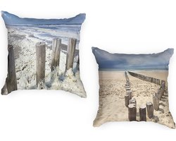 Kussenhoes 45x45 cm Set van 2 Buitenkussens Waterbestendig - Wasbaar - Strand Zee Natuur - Zonder Kussenvulling - Sierkussens - Ulticool - Kussenhoesjes – Buiten Tuinkussens Decoratie Loungeset Tuinset Palletbank Palletkussenset - Blauw Wit