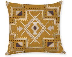 Kussenhoes Aztec Okergeel - 45x45cm - katoen - canvas - sierkussenhoes - met rits - met print