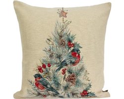Kussenhoes Christmas Robin – luxe gobelinstof – roodborstje – goud glitterdraad – 45 x 45 cm